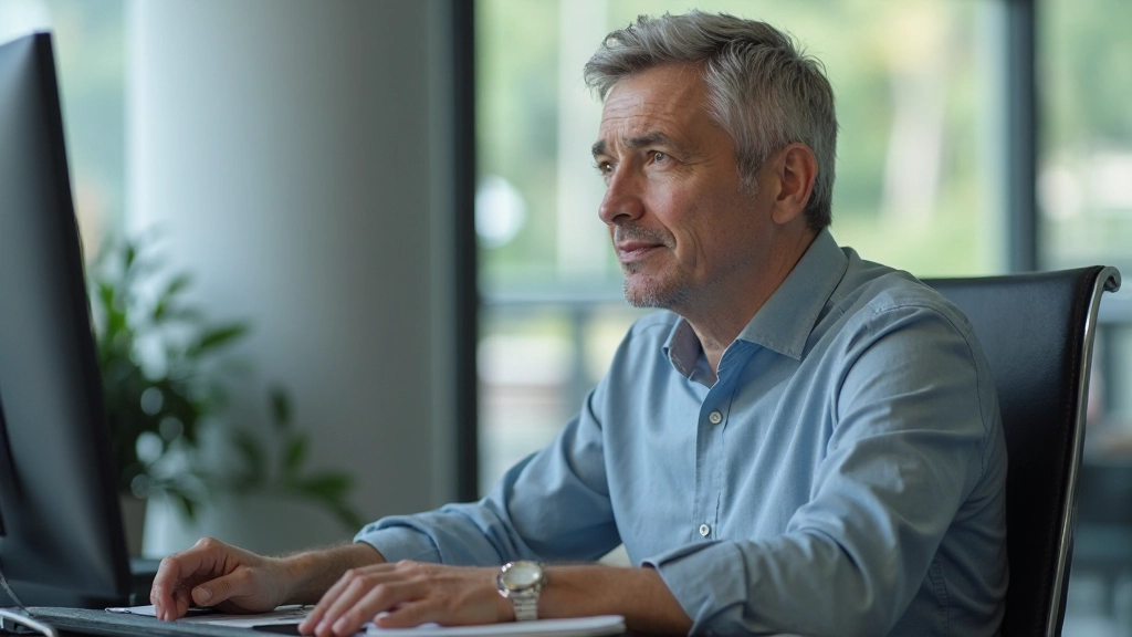 Person reviewing email draft with careful attention on computer screen
