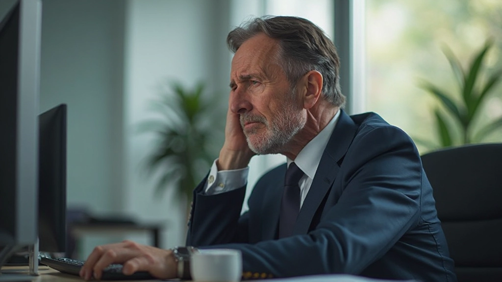Businessman appearing stressed during workplace communication, illustrating common listening obstacles