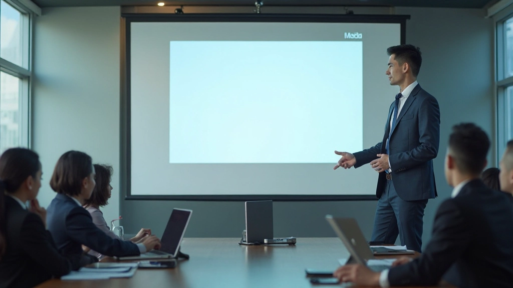 Presentation screen showing clean slide design with minimal text, clear visuals, and professional color scheme